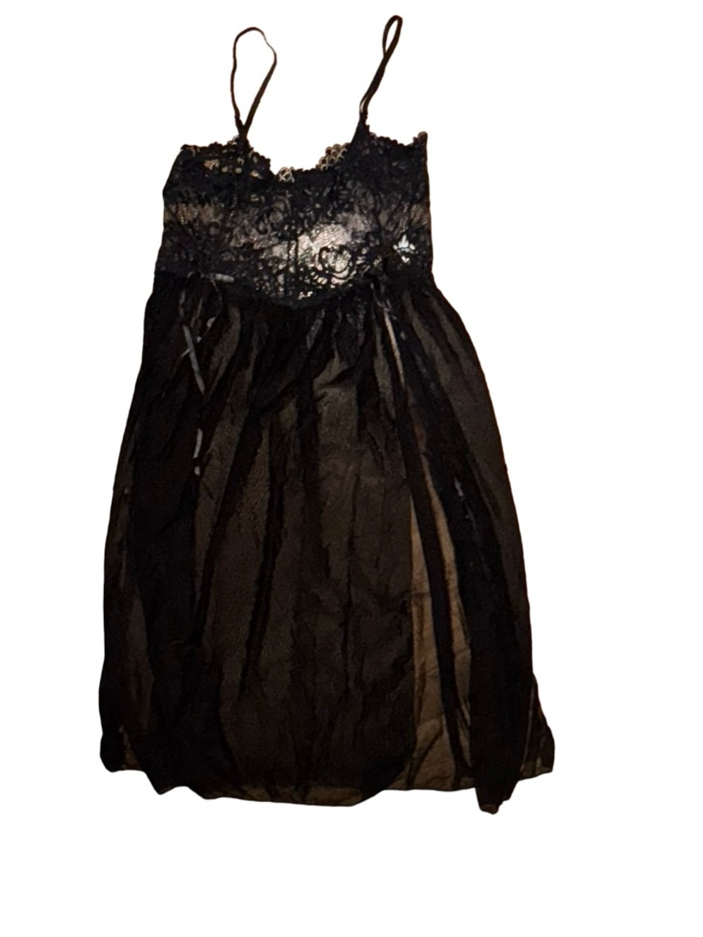 Vintage Black Sheer Lace Babydoll Lingerie Slip Dress Gothic Romantic one size